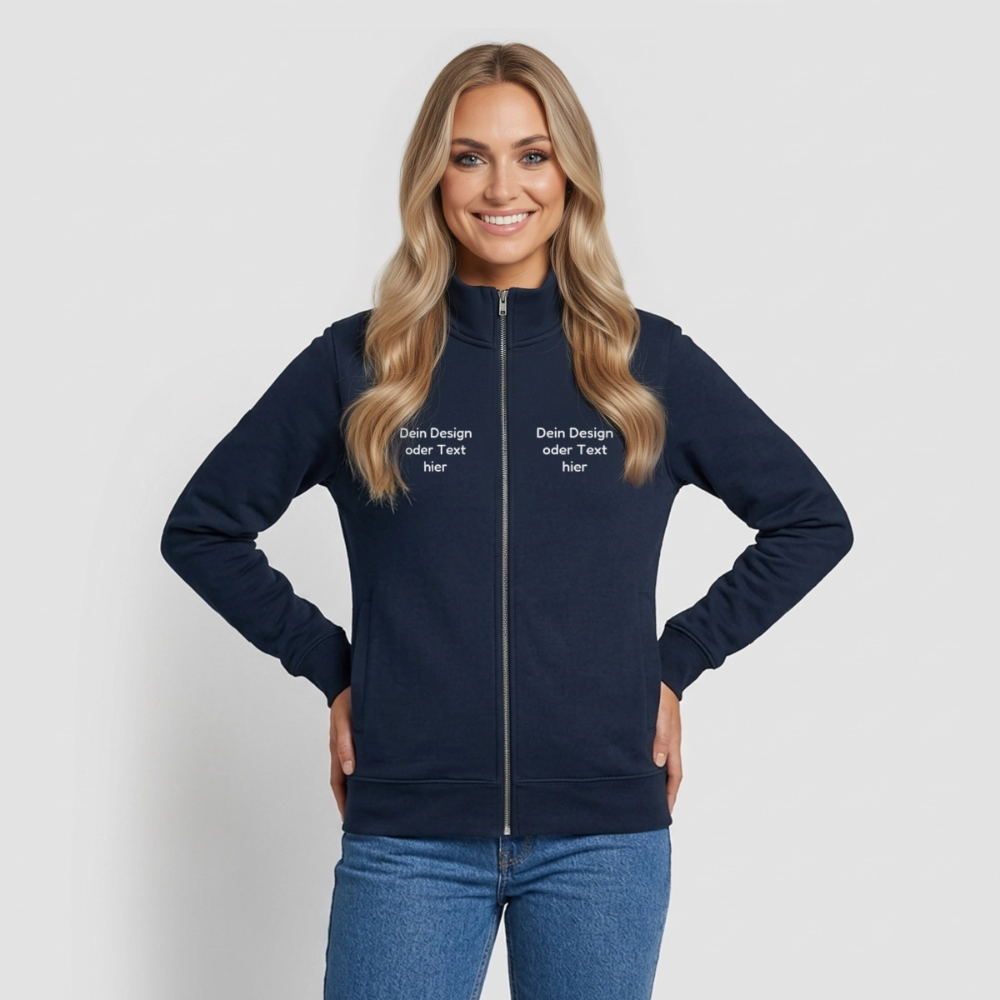 Pullover mit Zip-Kragen für Sie und Ihn (Unisex) - personalisierbare Vorder- und Rückseite - Navy