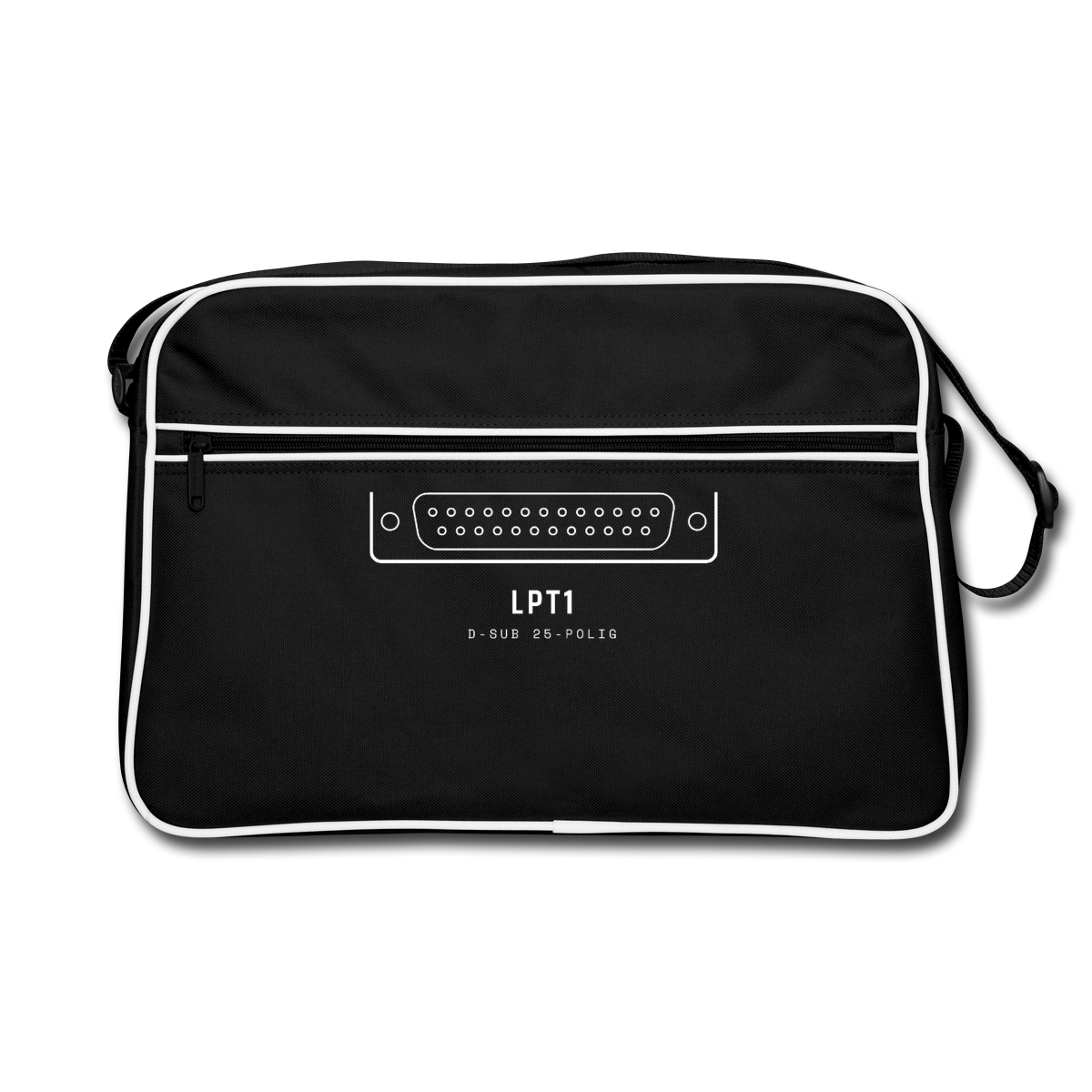 "LPT1, D-Sub 25-polig" Motiv-Retro-Tasche, Farbe Schwarz/Weiß