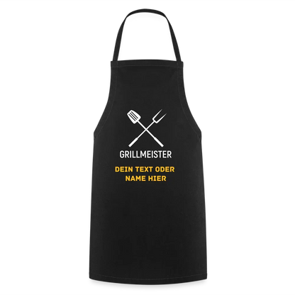 Koch- oder Grillschürze "Grillmeister" - personalisierbarer Name oder Text - Schwarz