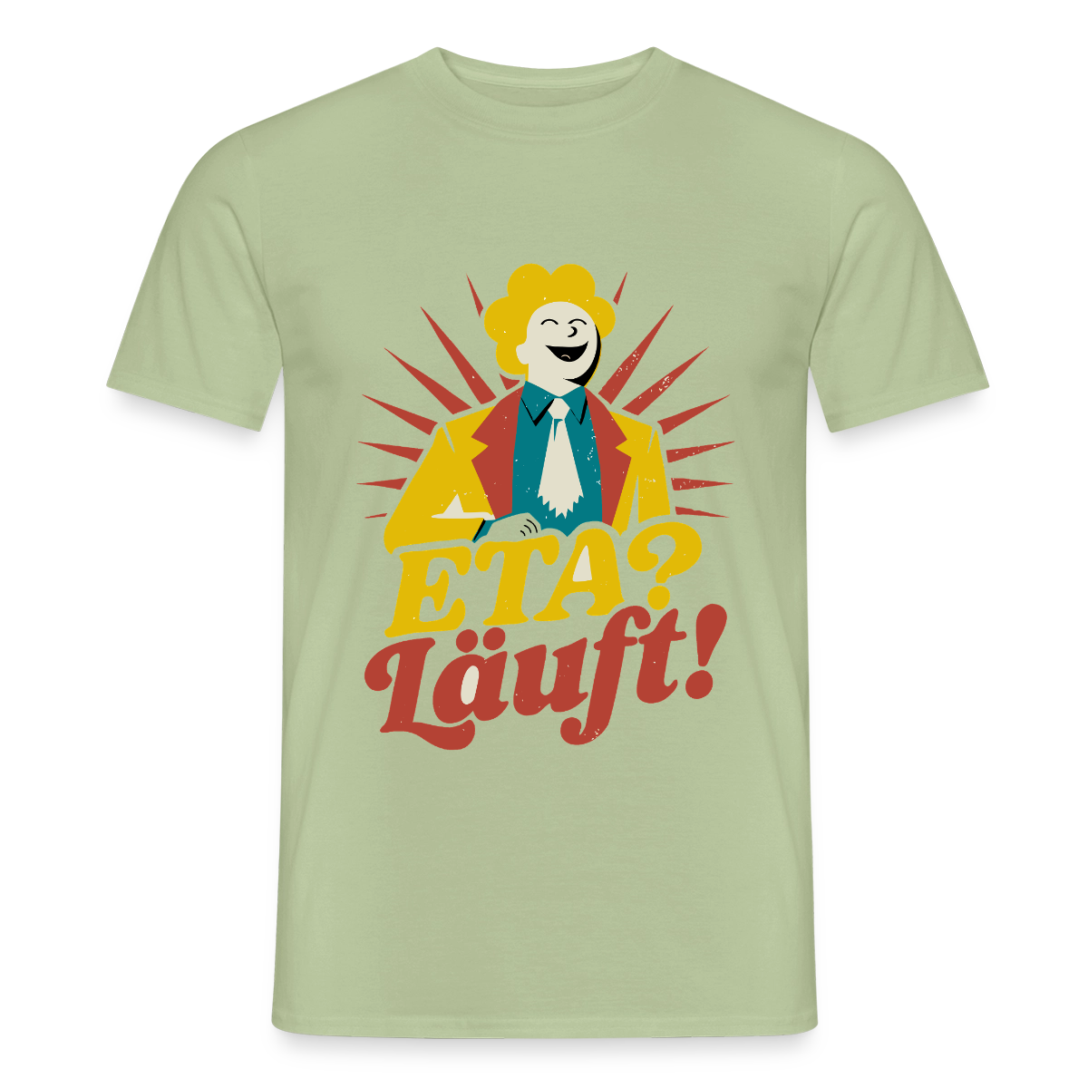 "ETA? Läuft! Midcentury-Motiv" Motiv-T-Shirt für Männer, Farbe Sage