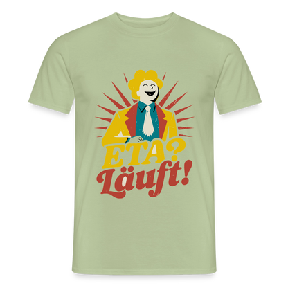 "ETA? Läuft! Midcentury-Motiv" Motiv-T-Shirt für Männer, Farbe Sage