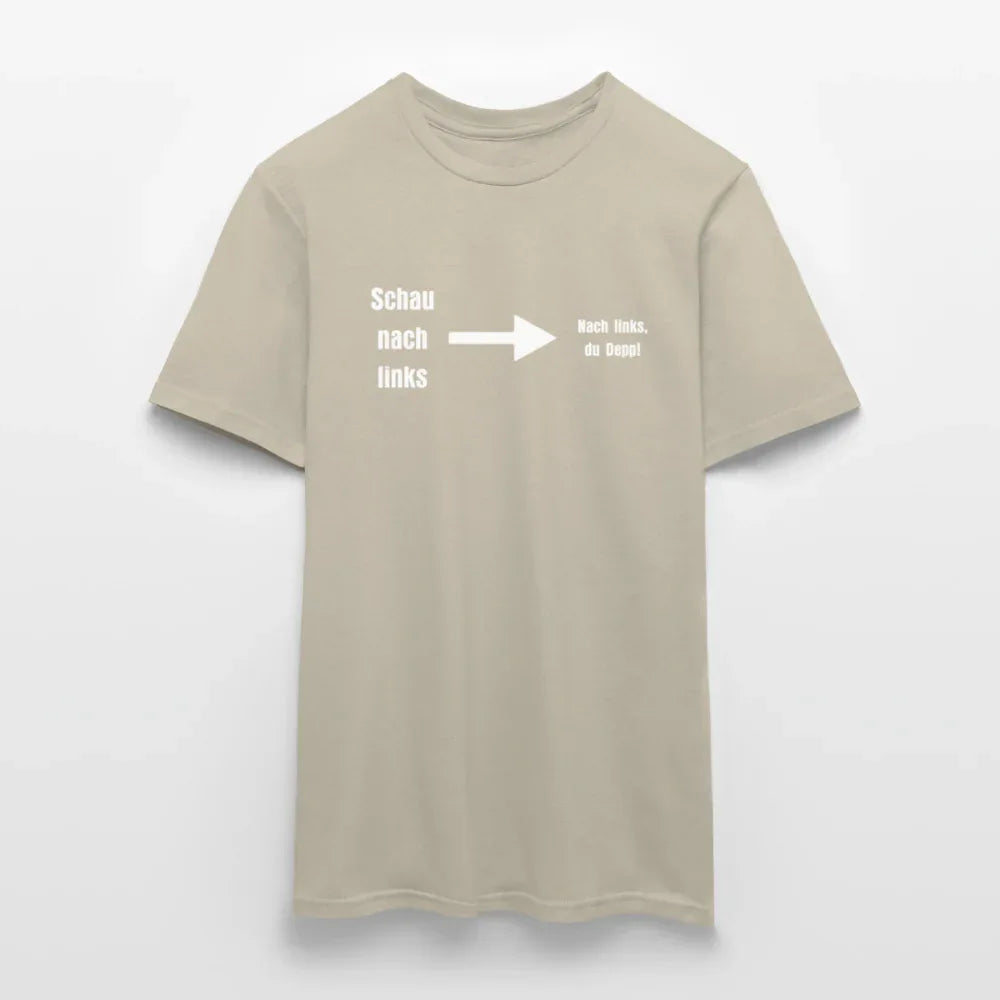 "Schau nach links" Motiv-T-Shirt für Männer - Sandbeige