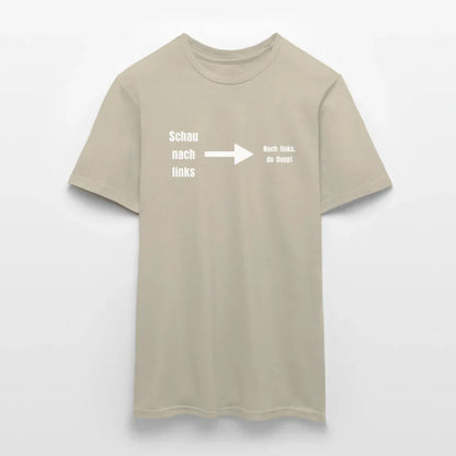 "Schau nach links" Motiv-T-Shirt für Männer - Sandbeige