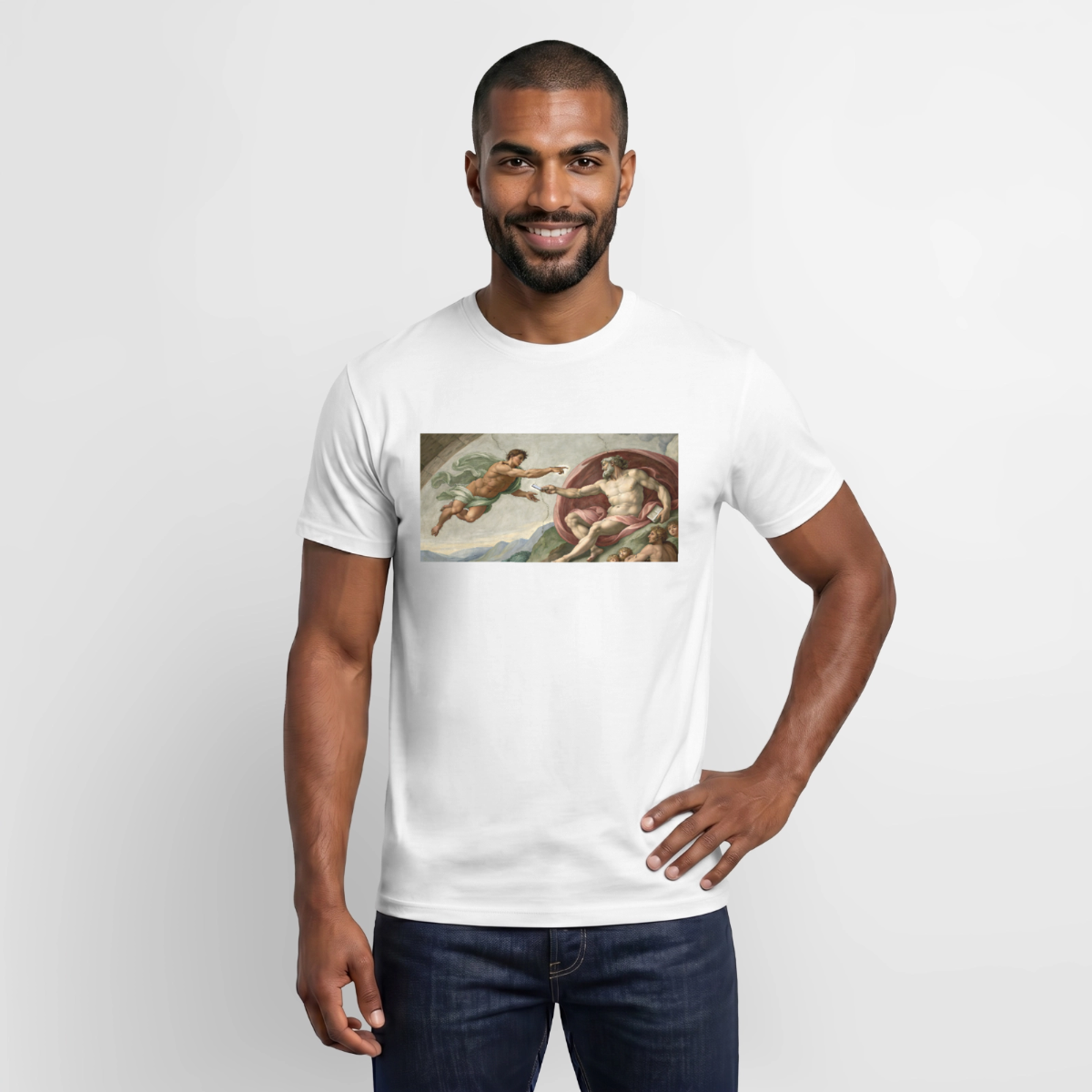 Die Schnittstelle. Renaissance-Motiv Motiv-T-Shirt für Männer, Farbe Weiß, Model