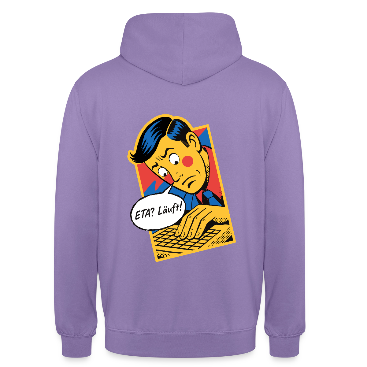 "ETA? Läuft! Popart-Motiv" Motiv-Hoodie unisex, Farbe Lavendel