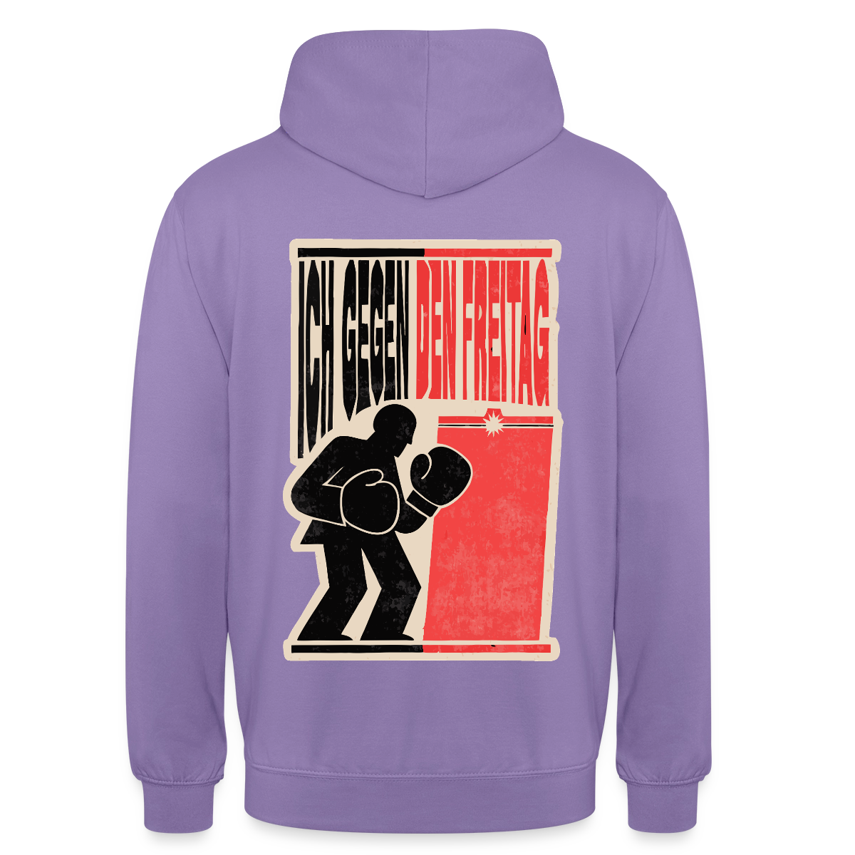 "Ich gegen den Freitag. Boxplakat-Motiv" Motiv-Hoodie unisex, Farbe Lavendel