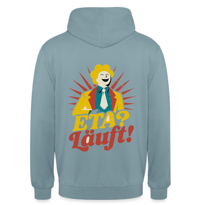 "ETA? Läuft! Midcentury-Motiv" Motiv-Hoodie unisex, Farbe Nebelblau