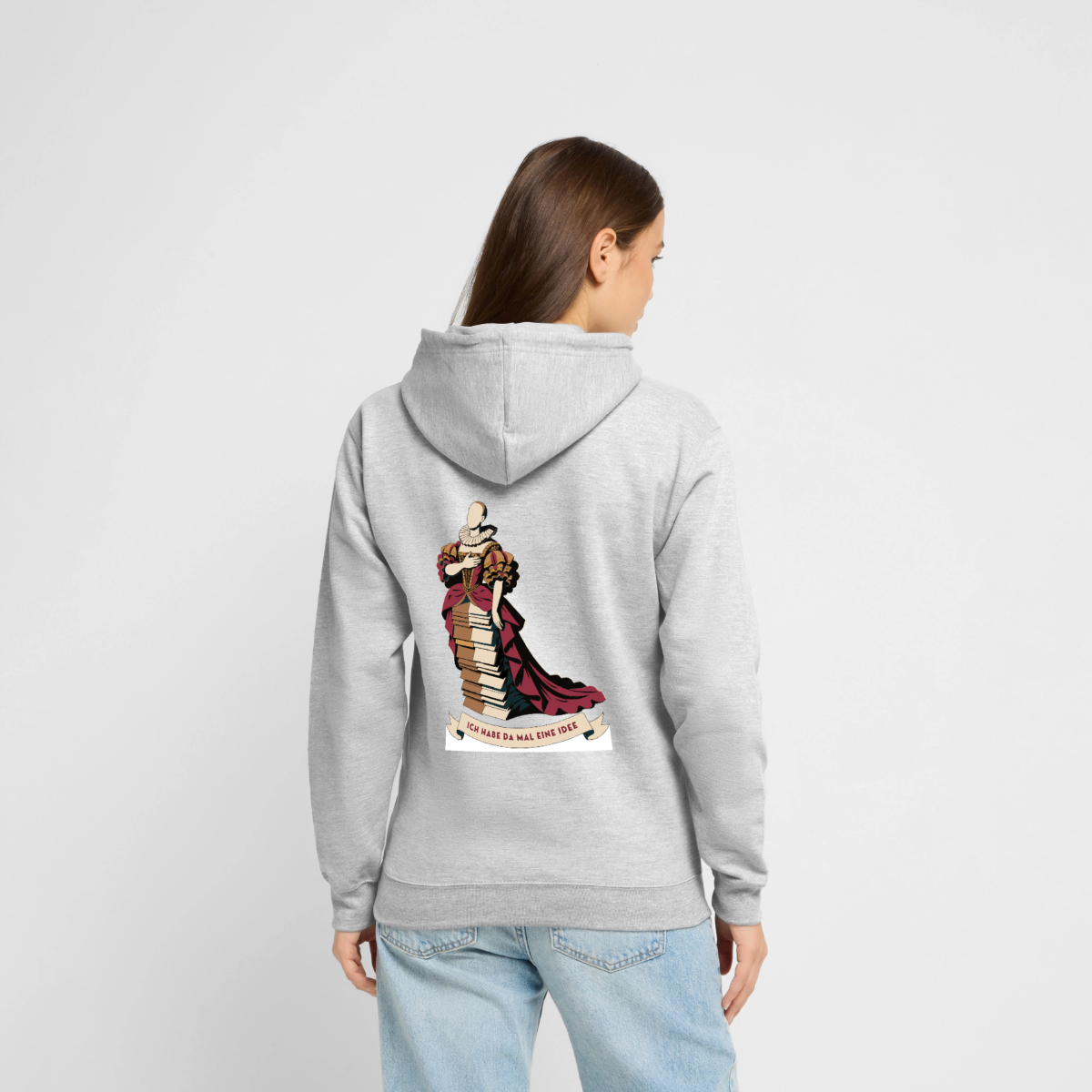 "Ich habe da mal eine Idee. Barock-Motiv" Motiv-Hoodie unisex, Farbe Hellgrau meliert