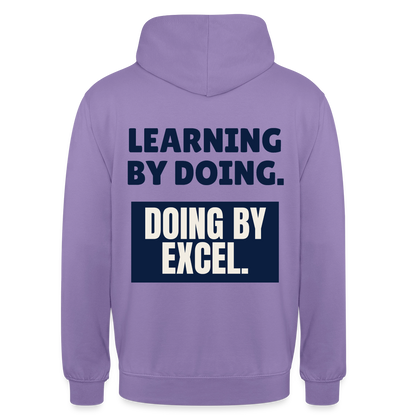 "Learning by doing. Doing by Excel." Motiv-Hoodie unisex, Farbe Lavendel