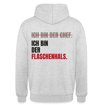 Ich bin der Chef. Ich bin der Flaschenhals. Motiv-Hoodie unisex, Farbe Hellgrau meliert