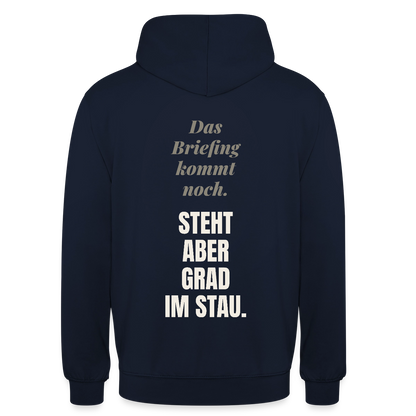 Das Briefing kommt noch. Steht aber grad im Stau. Motiv-Hoodie unisex, Farbe Navy