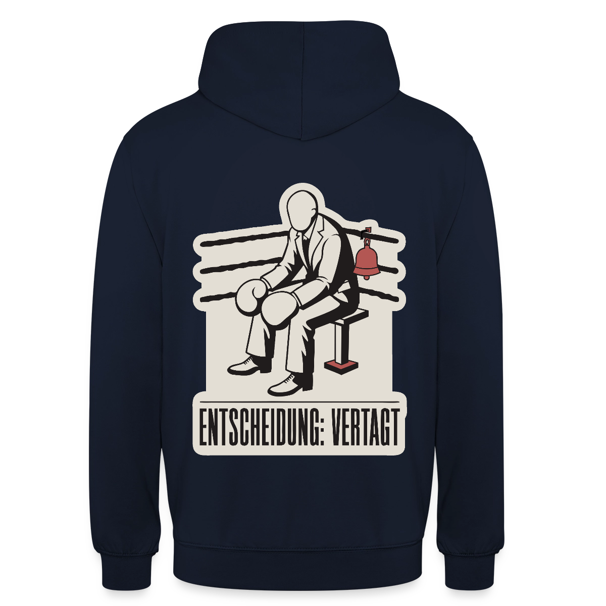 "Entscheidung: vertagt. Boxplakat-Motiv" Motiv-Hoodie unisex, Farbe Navy