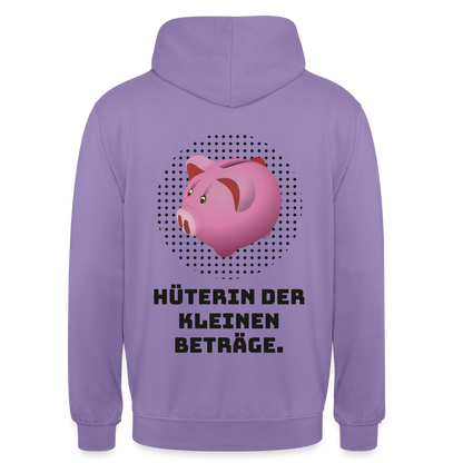 "Hüterin der kleinen Beträge." Motiv-Hoodie unisex, Farbe Lavendel
