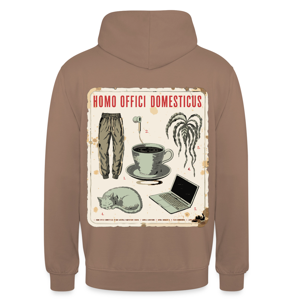 Homo Offici Domesticus Motiv-Hoodie unisex, Farbe Mokka, Model