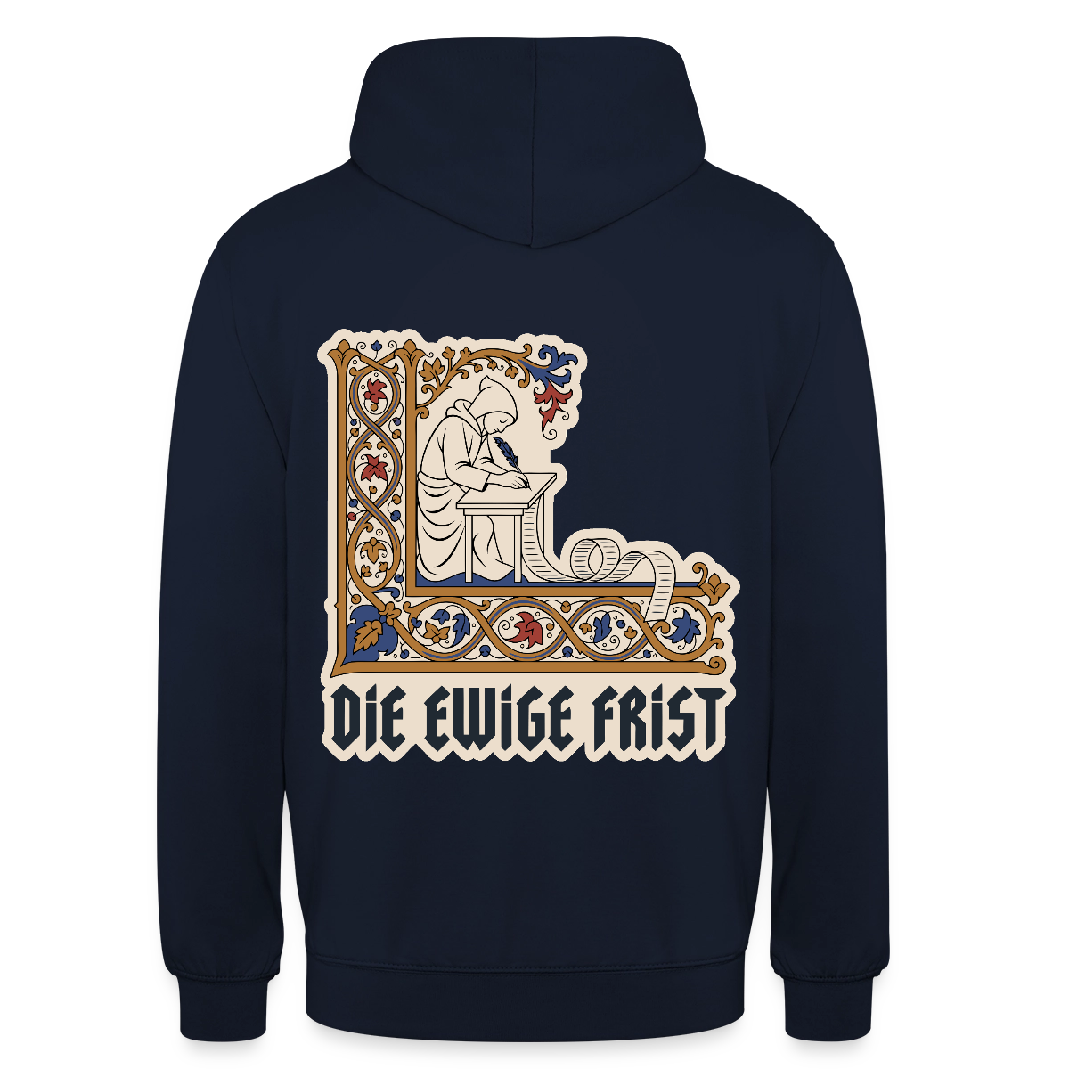 "Die ewige Frist. Buchmalerei-Motiv" Motiv-Hoodie unisex, Farbe Navy