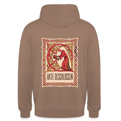 "Akte geschlossen. Buchmalerei-Motiv" Motiv-Hoodie unisex, Farbe Mokka