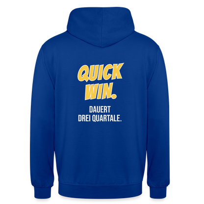 Quick Win. Dauert drei Quartale. Motiv-Hoodie unisex, Farbe Royalblau