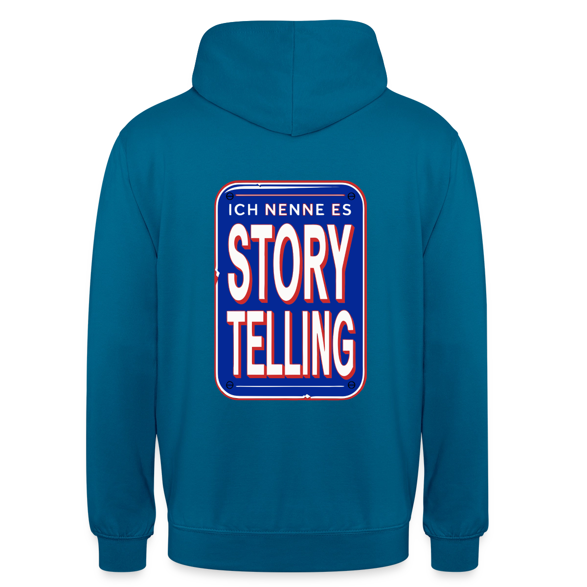 Ich nenne es Storytelling. Motiv-Hoodie unisex, Farbe Tiefseeblau