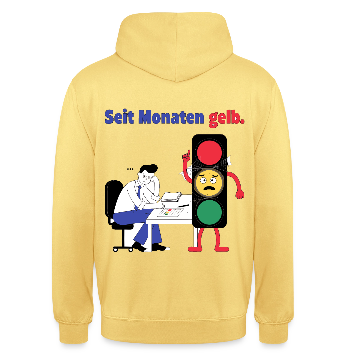 "Seit Monaten gelb. Ampel-Motiv" Motiv-Hoodie unisex, Farbe Zitronengelb