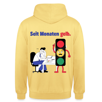"Seit Monaten gelb. Ampel-Motiv" Motiv-Hoodie unisex, Farbe Zitronengelb
