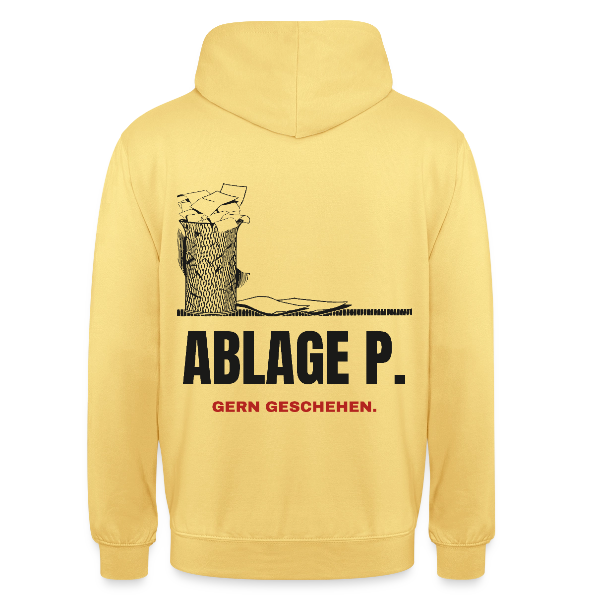 "Ablage P. Gern geschehen." Motiv-Hoodie unisex, Farbe Zitronengelb