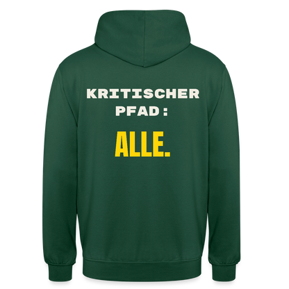 Kritischer Pfad: alle. Motiv-Hoodie unisex, Farbe Flaschengrün