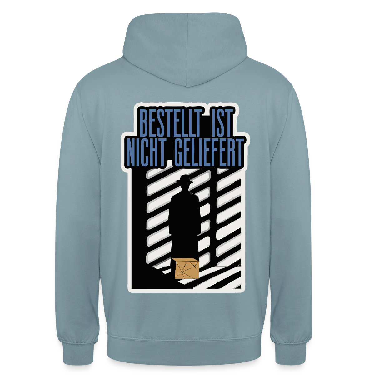 "Bestellt ist nicht geliefert. Film-noir-Motiv" Motiv-Hoodie unisex, Farbe Nebelblau