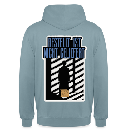 "Bestellt ist nicht geliefert. Film-noir-Motiv" Motiv-Hoodie unisex, Farbe Nebelblau