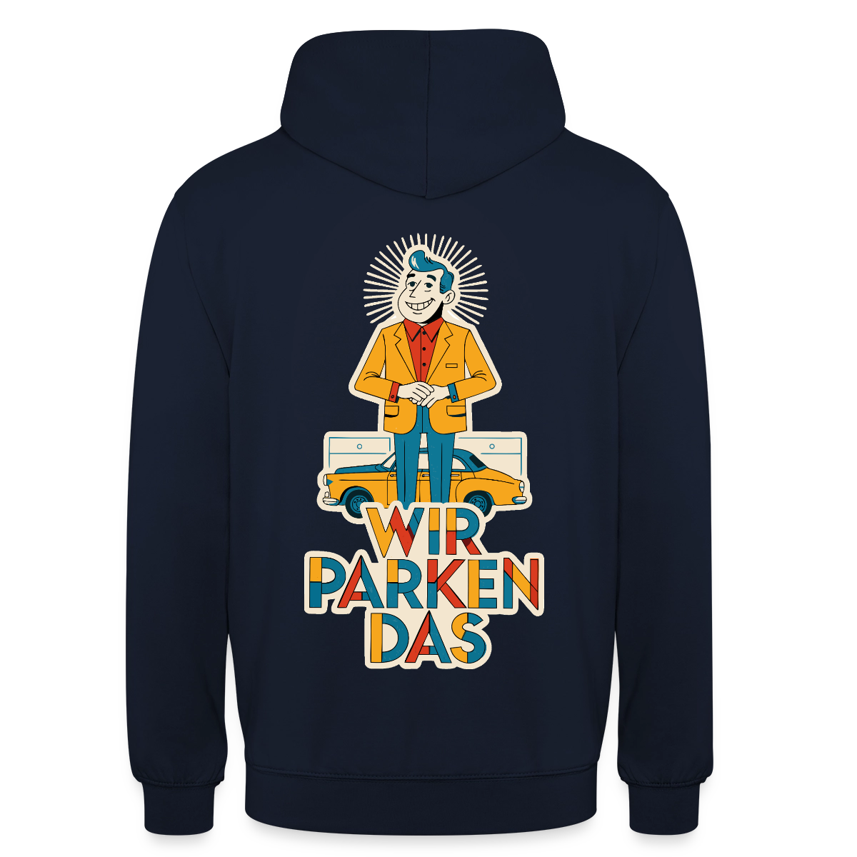 "Wir parken das. Midcentury-Motiv" Motiv-Hoodie unisex, Farbe Navy