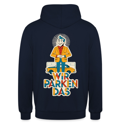 "Wir parken das. Midcentury-Motiv" Motiv-Hoodie unisex, Farbe Navy