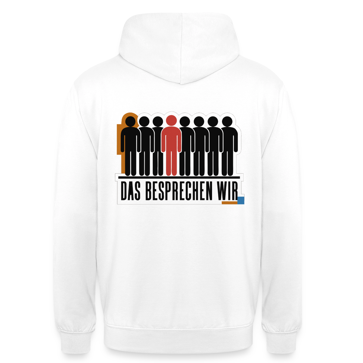 "Das besprechen wir. Isotype-Motiv" Motiv-Hoodie unisex, Farbe Weiß