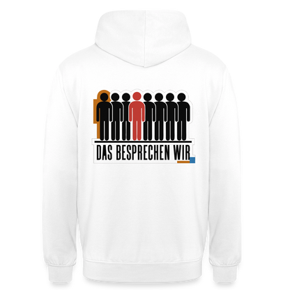 "Das besprechen wir. Isotype-Motiv" Motiv-Hoodie unisex, Farbe Weiß
