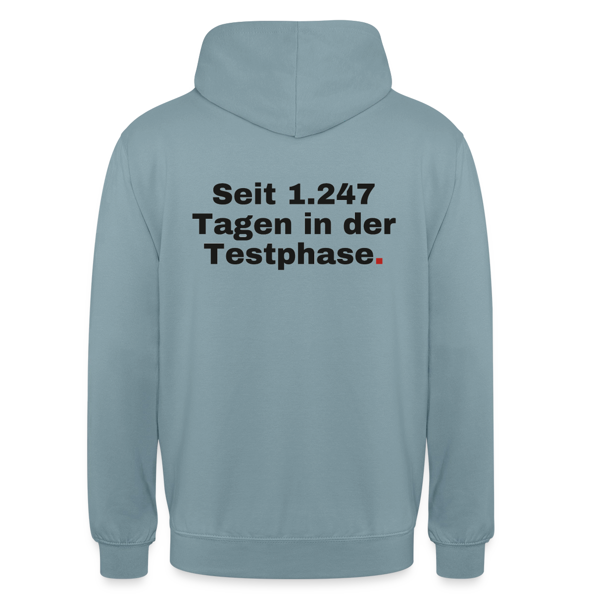 "Seit 1.247 Tagen in der Testphase." Motiv-Hoodie unisex, Farbe Nebelblau