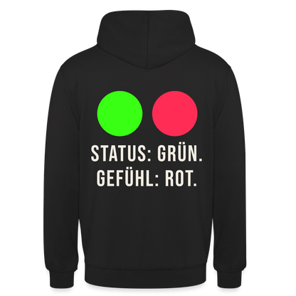 Status: grün. Gefühl: rot. Motiv-Hoodie unisex, Farbe Schwarz