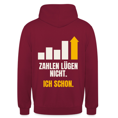 Zahlen lügen nicht. Ich schon. Motiv-Hoodie unisex, Farbe Bordeaux