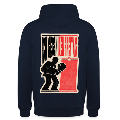 "Ich gegen den Freitag. Boxplakat-Motiv" Motiv-Hoodie unisex, Farbe Navy