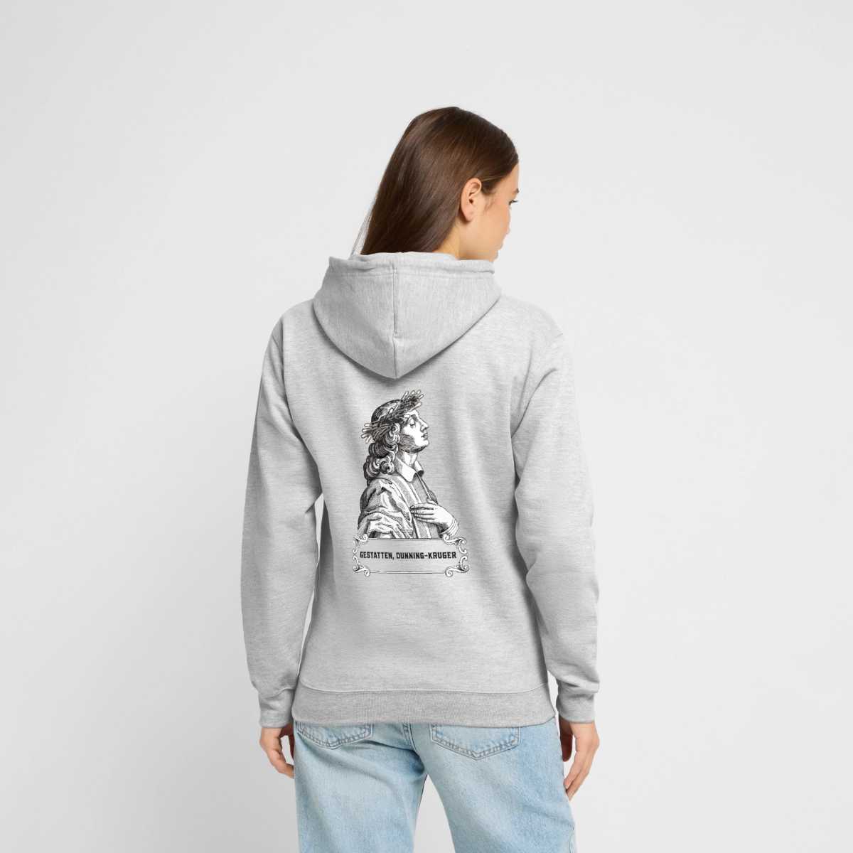 "Gestatten, Dunning-Kruger. Kupferstich-Motiv" Motiv-Hoodie unisex, Farbe Hellgrau meliert
