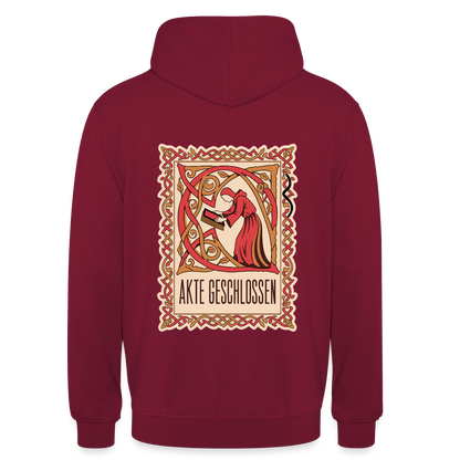 "Akte geschlossen. Buchmalerei-Motiv" Motiv-Hoodie unisex, Farbe Bordeaux