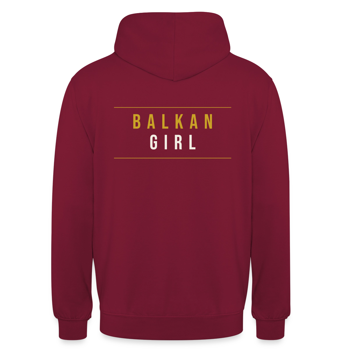 Balkan Girl. Serif-Motiv Motiv-Hoodie unisex, Farbe Bordeaux