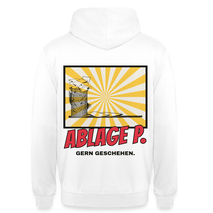 "Ablage P. Gern geschehen. Comic-Motiv" Motiv-Hoodie unisex, Farbe Weiß