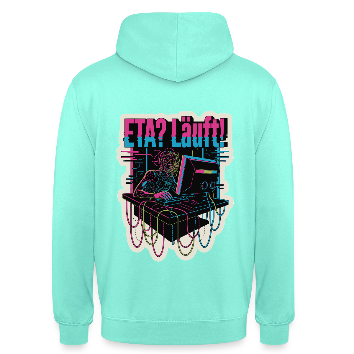 "ETA? Läuft! Cyberpunk-Motiv" Motiv-Hoodie unisex, Farbe Mint