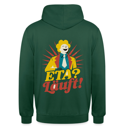 "ETA? Läuft! Midcentury-Motiv" Motiv-Hoodie unisex, Farbe Flaschengrün