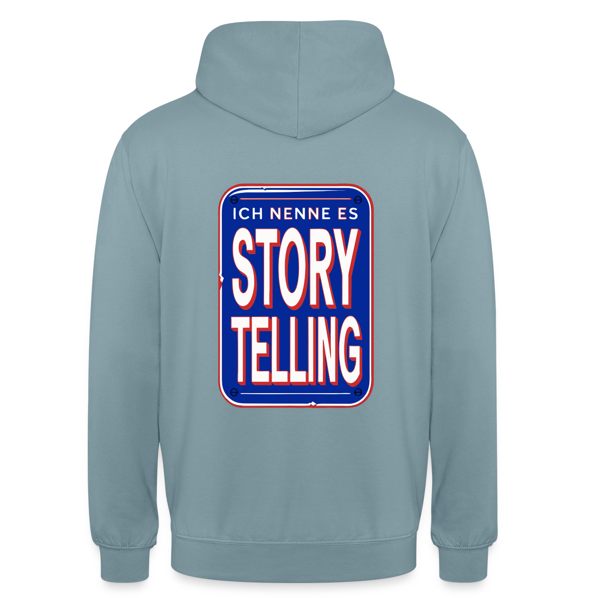 Ich nenne es Storytelling. Motiv-Hoodie unisex, Farbe Nebelblau