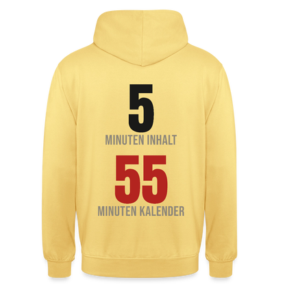 5 Minuten Inhalt, 55 Minuten Kalender Motiv-Hoodie unisex, Farbe Zitronengelb