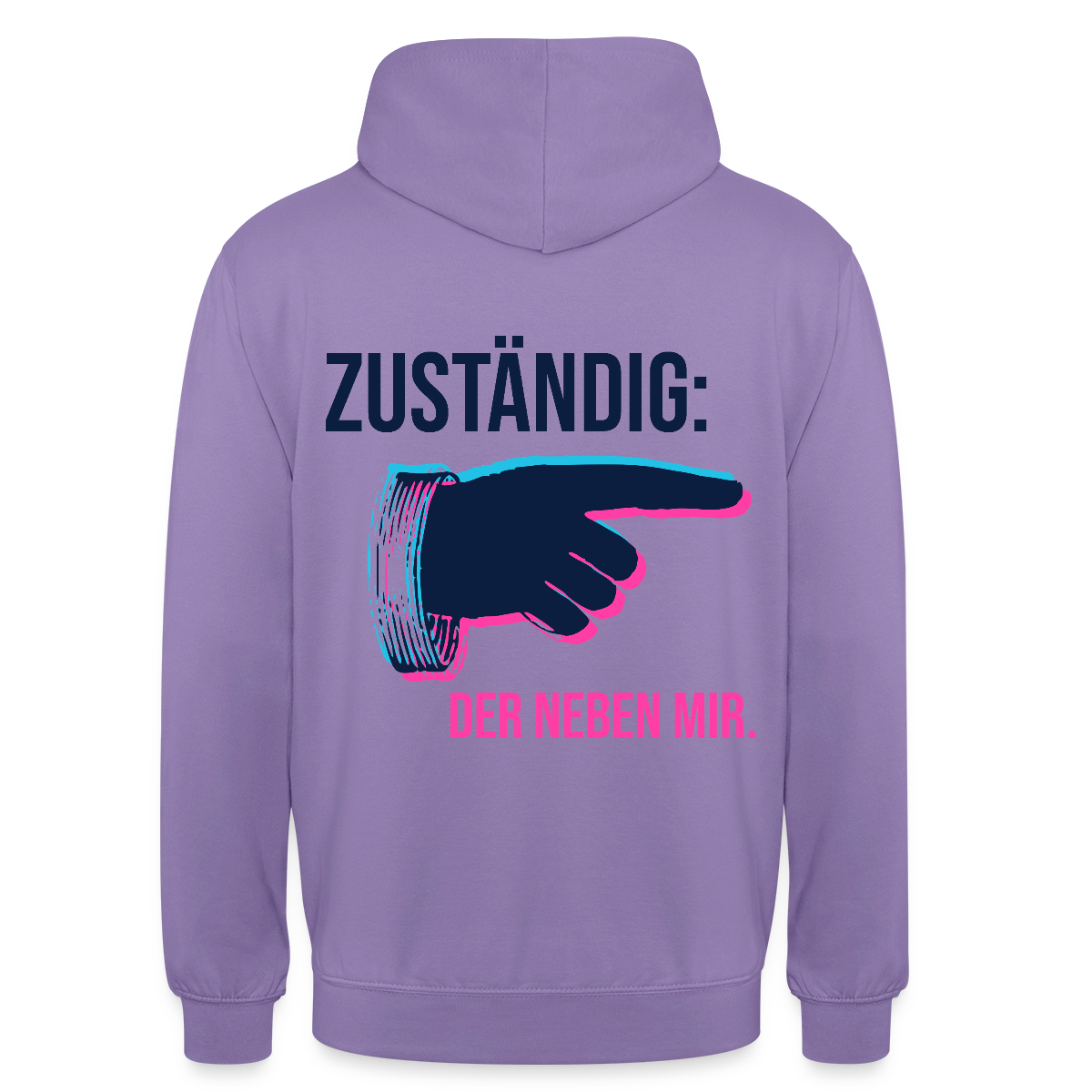 "Zuständig: der neben mir. Glitch-Motiv" Motiv-Hoodie unisex, Farbe Lavendel