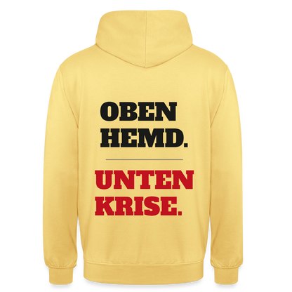 Oben Hemd, unten Krise Motiv-Hoodie unisex, Farbe Zitronengelb