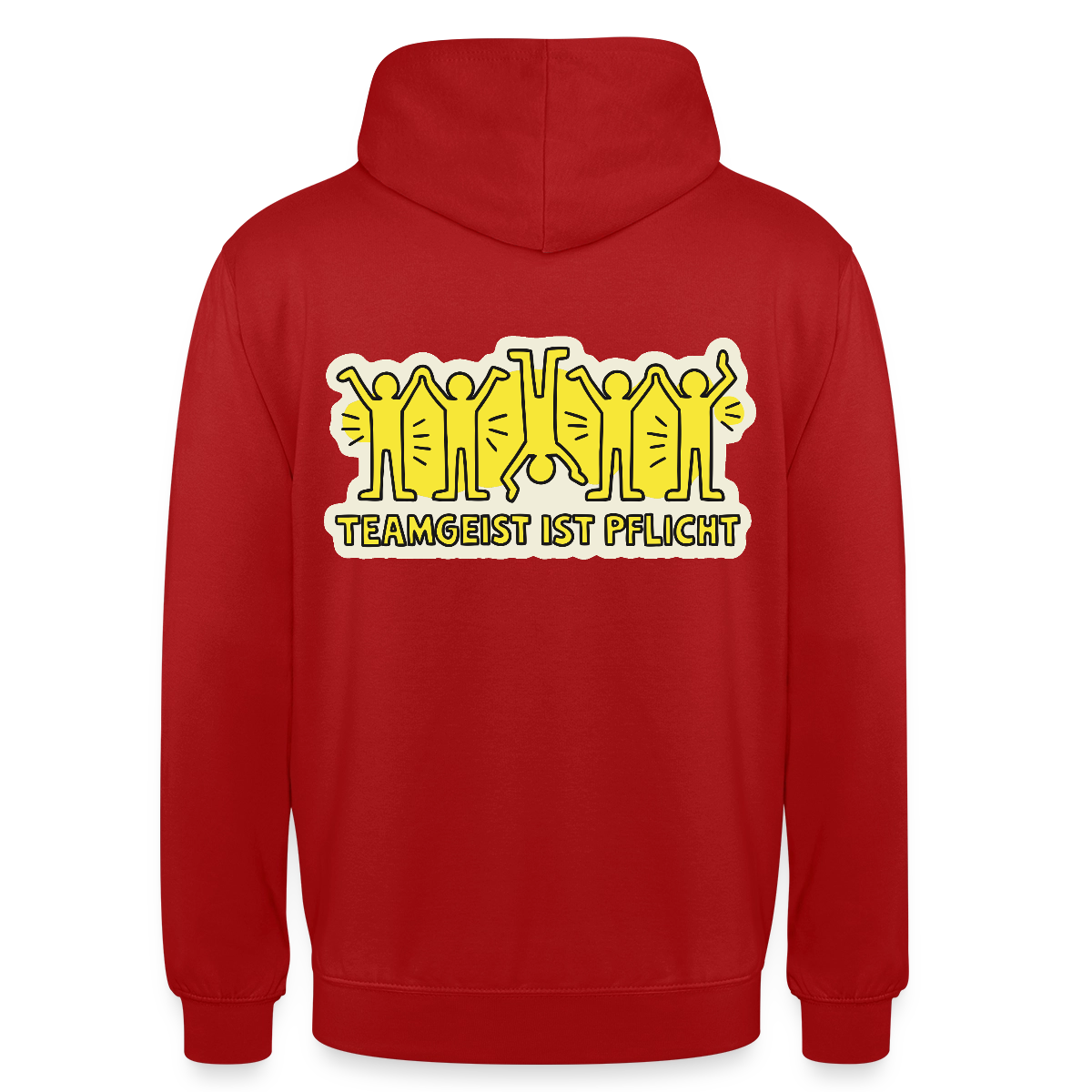 Teamgeist ist Pflicht. Pop-Art-Motiv Motiv-Hoodie unisex, Farbe Rot