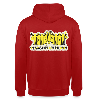 Teamgeist ist Pflicht. Pop-Art-Motiv Motiv-Hoodie unisex, Farbe Rot
