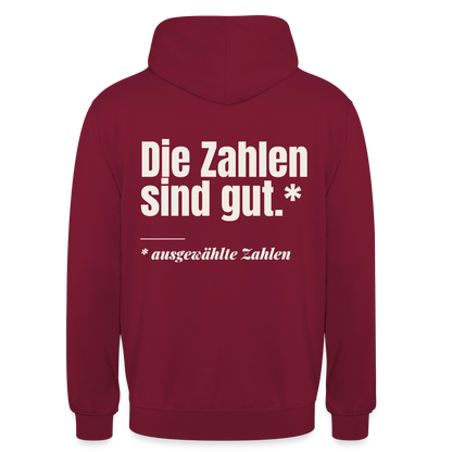 Die Zahlen sind gut. Ausgewählte Zahlen. Motiv-Hoodie unisex, Farbe Bordeaux