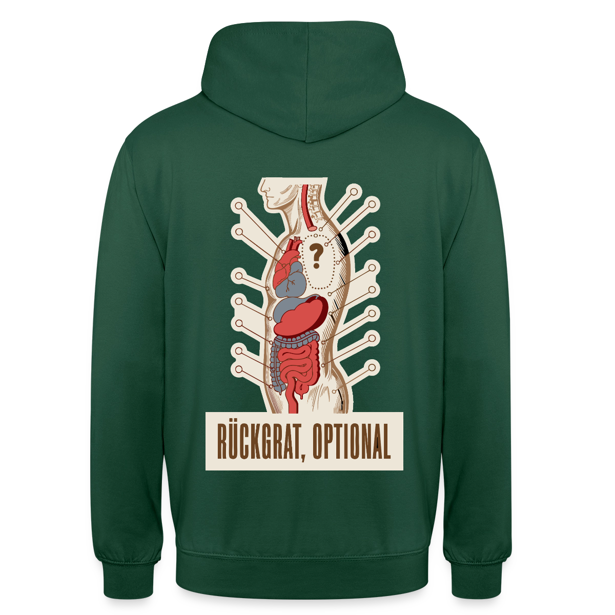 Rückgrat, optional. Anatomie-Motiv Motiv-Hoodie unisex, Farbe Flaschengrün